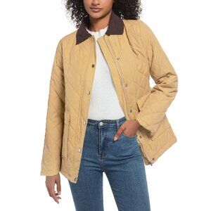 Quilted Barn Jacket Lightweight Puffer Coat with Corduroy Collar Pockets